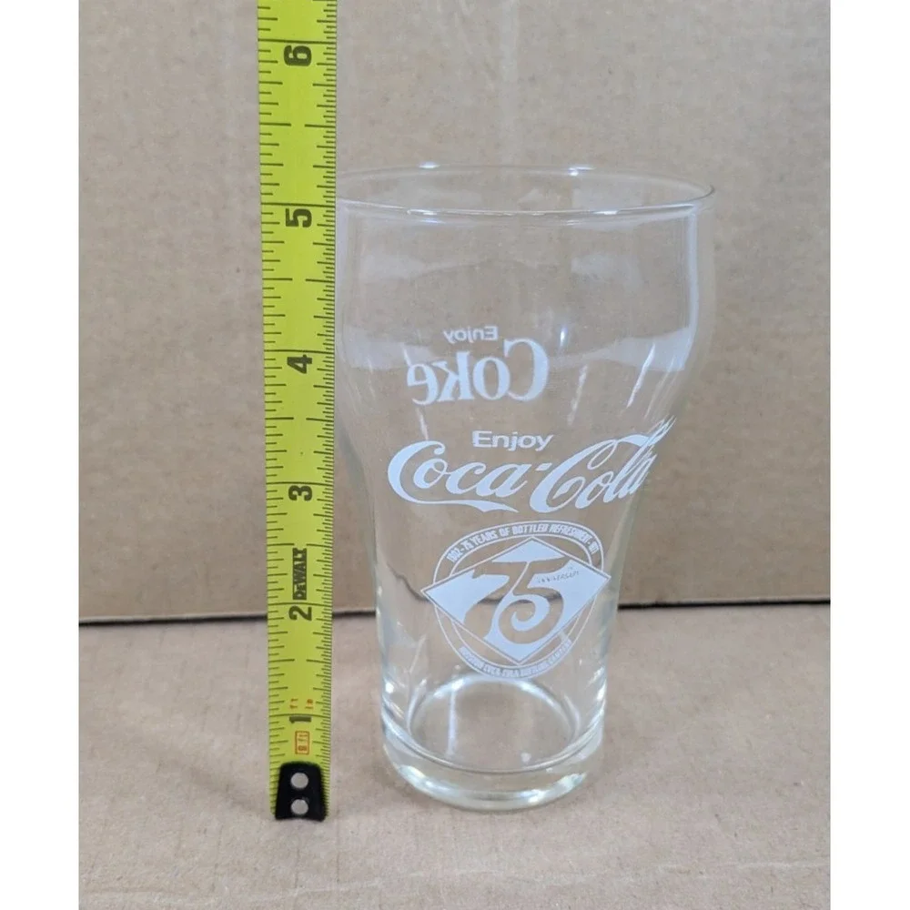 Set of 2 75th Anniversary Coca Cola Enjoy Coke Clear Juice Glasses 10 oz Vintage